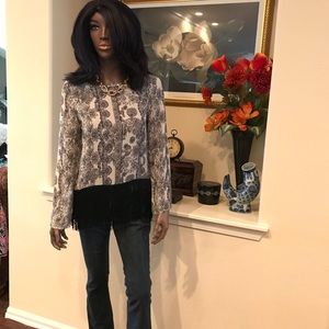 Navy Paisley Print Top with Tassle Hem